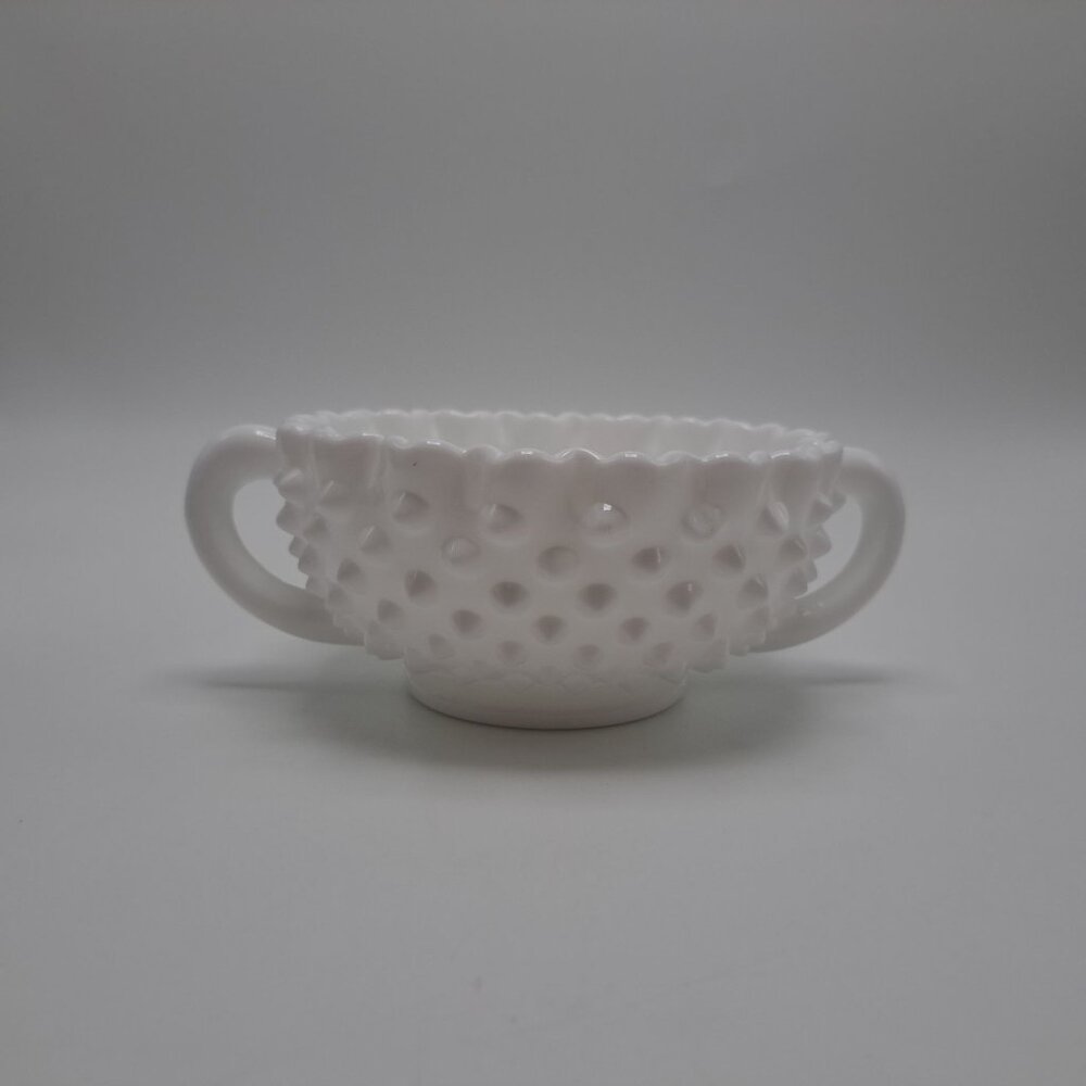 Fenton Milk Glass Hobnail Double Handled Nut Bowl
